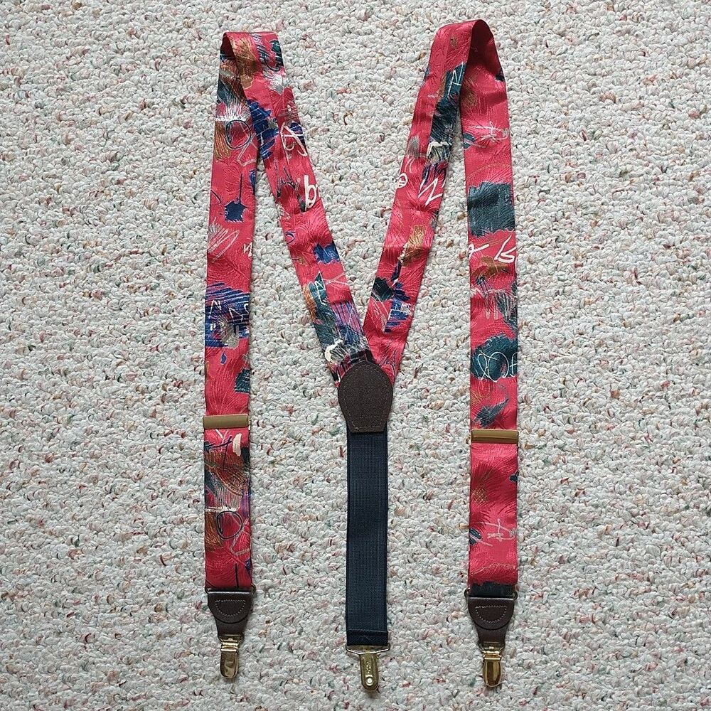 Pelican USA Suspenders Adjustable Clip On Style Red Abstract Fabric Stretch